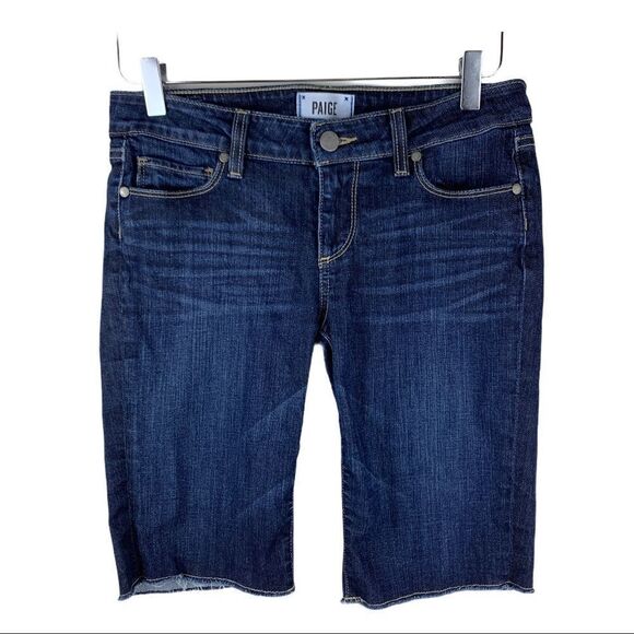 Paige Cutoff Stretch Denim Bermuda Jean Shorts Sz 26 - Picture 1 of 14